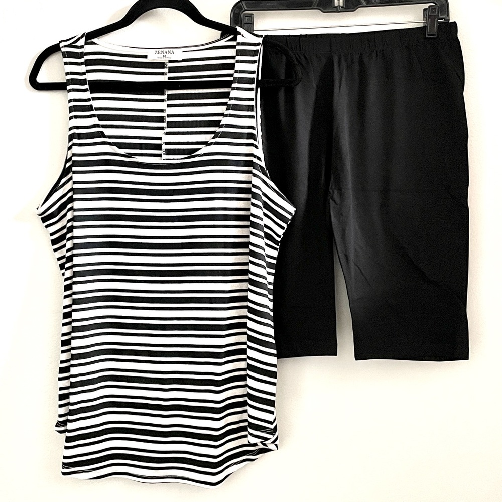 ZENANA Set of 2!
Striped Ribbed Tank Top w Biker Shorts Set NIP